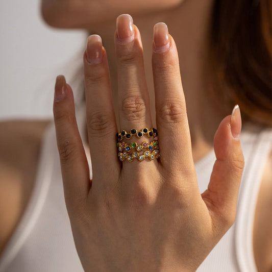 Multi-Color Crystal Open Ring