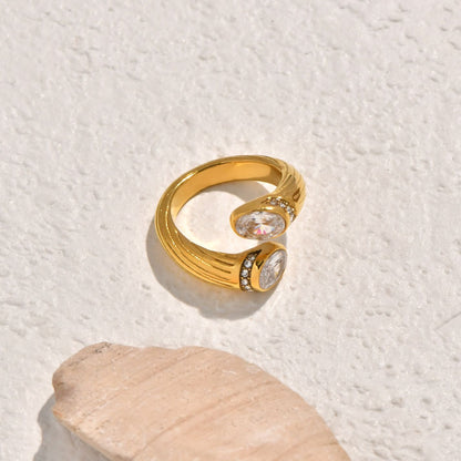 Dual Stone Zircon Open Ring (Size 7)